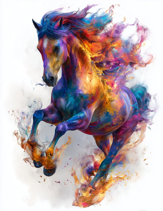 Horse — Watercolor Art, Chromatic Flame Digital Wall Art, 3 Sizes Included, Living Room Decor