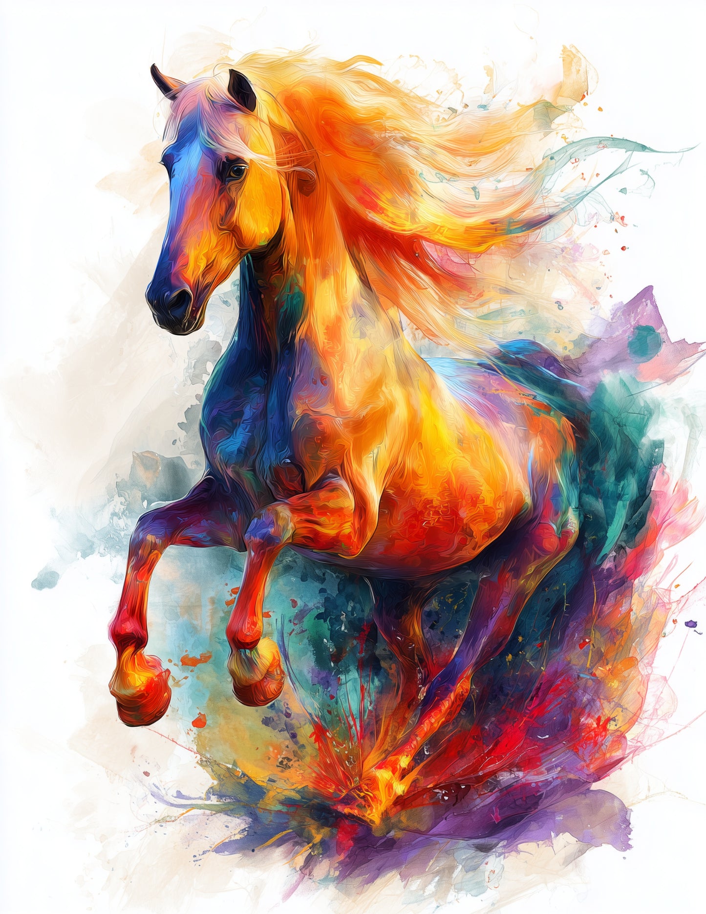 Horse — Watercolor Art, Color Splash Digital Wall Art, 3 Sizes Included, Living Room Decor