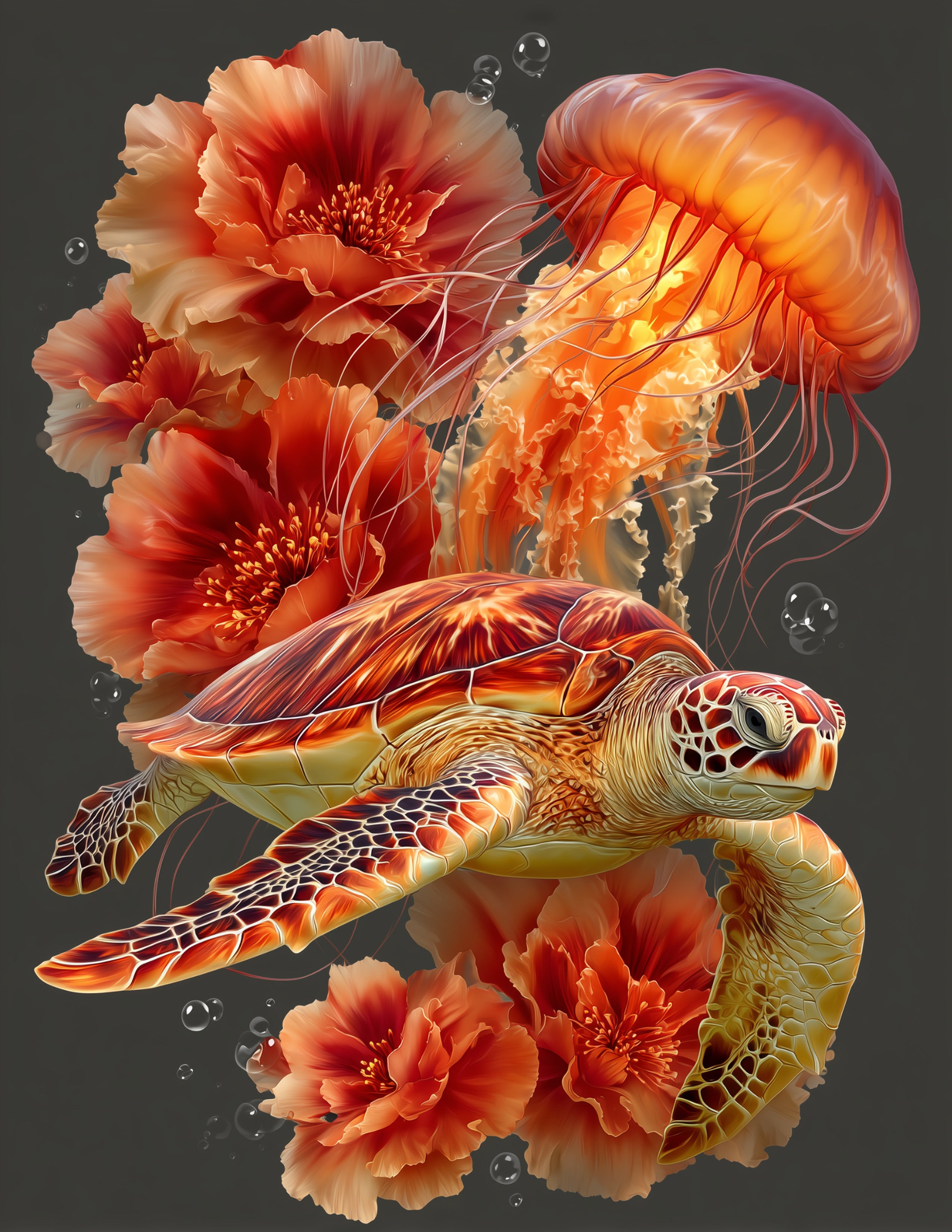 Immortal Jellyfish & Sea Turtle — Boho Violet Gradients Duo Wall Art, 3 Sizes Included, Living Room Decor