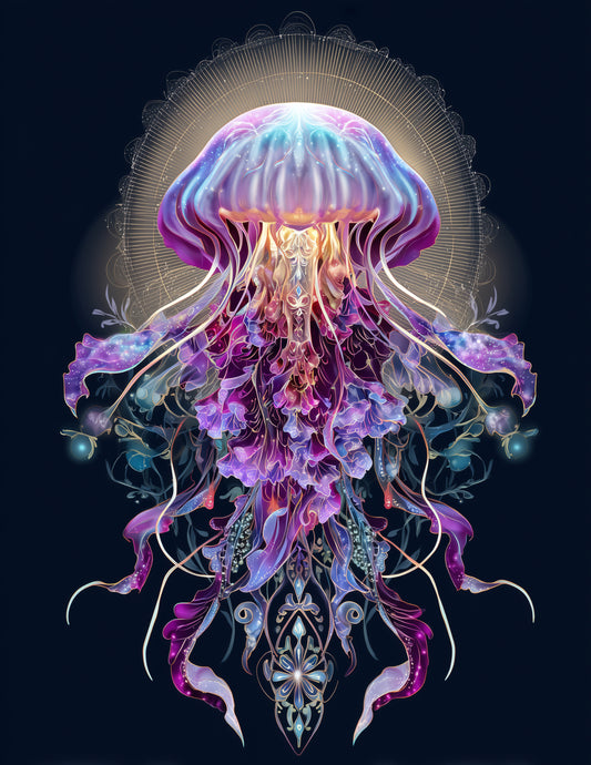 Immortal Jellyfish — Boho Art, Calm Gradients Digital Wall Art, 3 Sizes Included, Living Room Decor