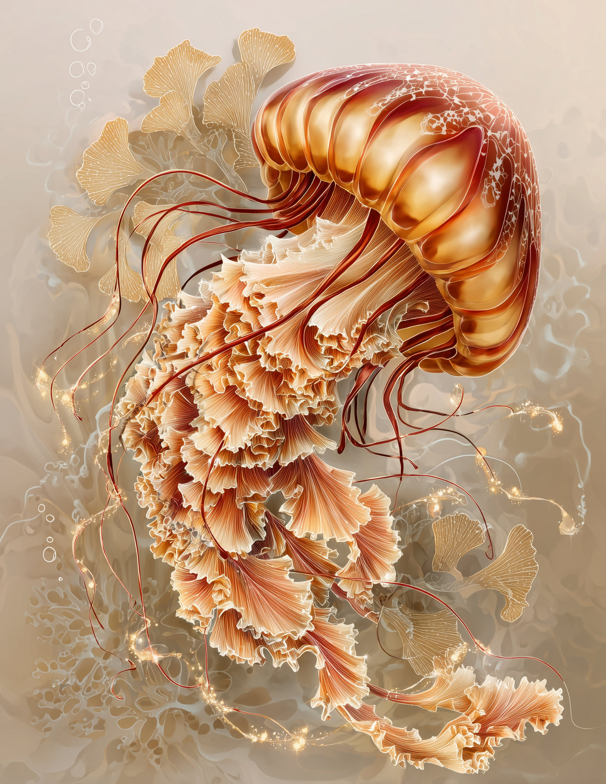 Immortal Jellyfish — Boho Art, Coral Gradients Digital Wall Art, 3 Sizes Included, Living Room Decor