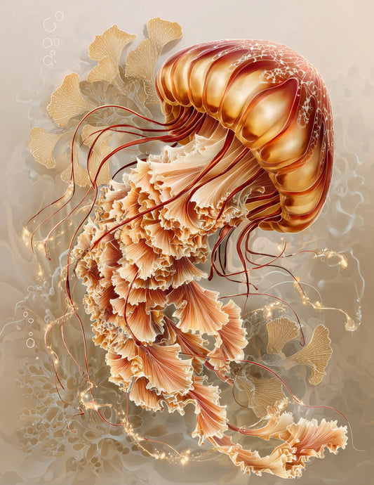 Immortal Jellyfish — Boho Art, Coral Gradients Digital Wall Art, 3 Sizes Included, Living Room Decor