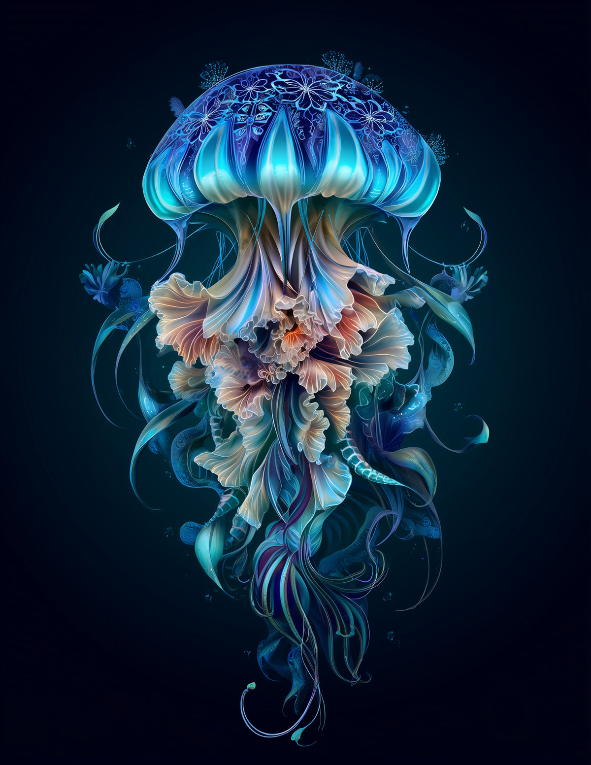 Immortal Jellyfish — Boho Art, Emerald Tones Digital Wall Art, 3 Sizes Included, Living Room Decor