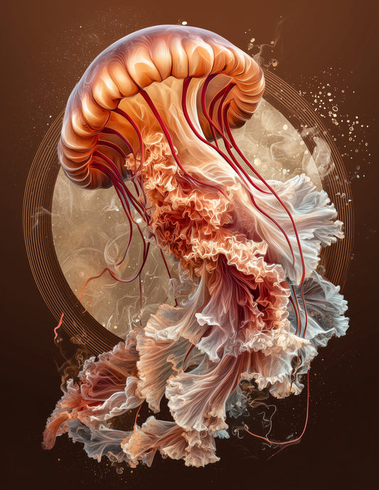 Immortal Jellyfish — Boho Art, Forest Hues Digital Wall Art, 3 Sizes Included, Living Room Decor