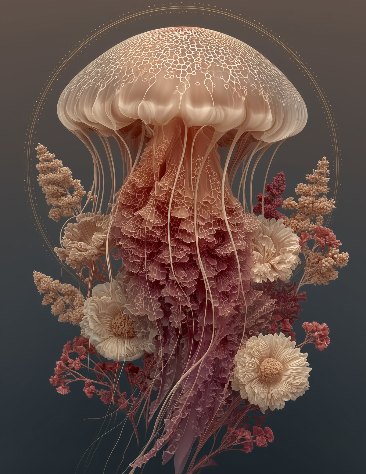 Immortal Jellyfish — Boho Art, Midnight Contrast Digital Wall Art, 3 Sizes Included, Living Room Decor
