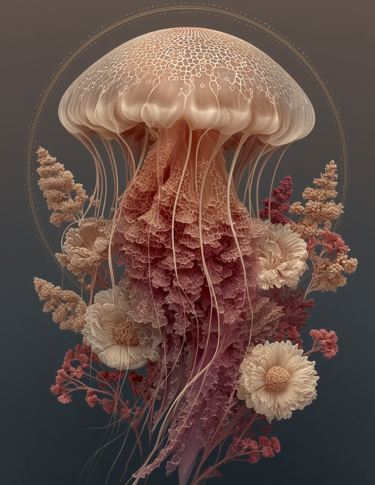 Immortal Jellyfish — Boho Art, Midnight Contrast Digital Wall Art, 3 Sizes Included, Living Room Decor