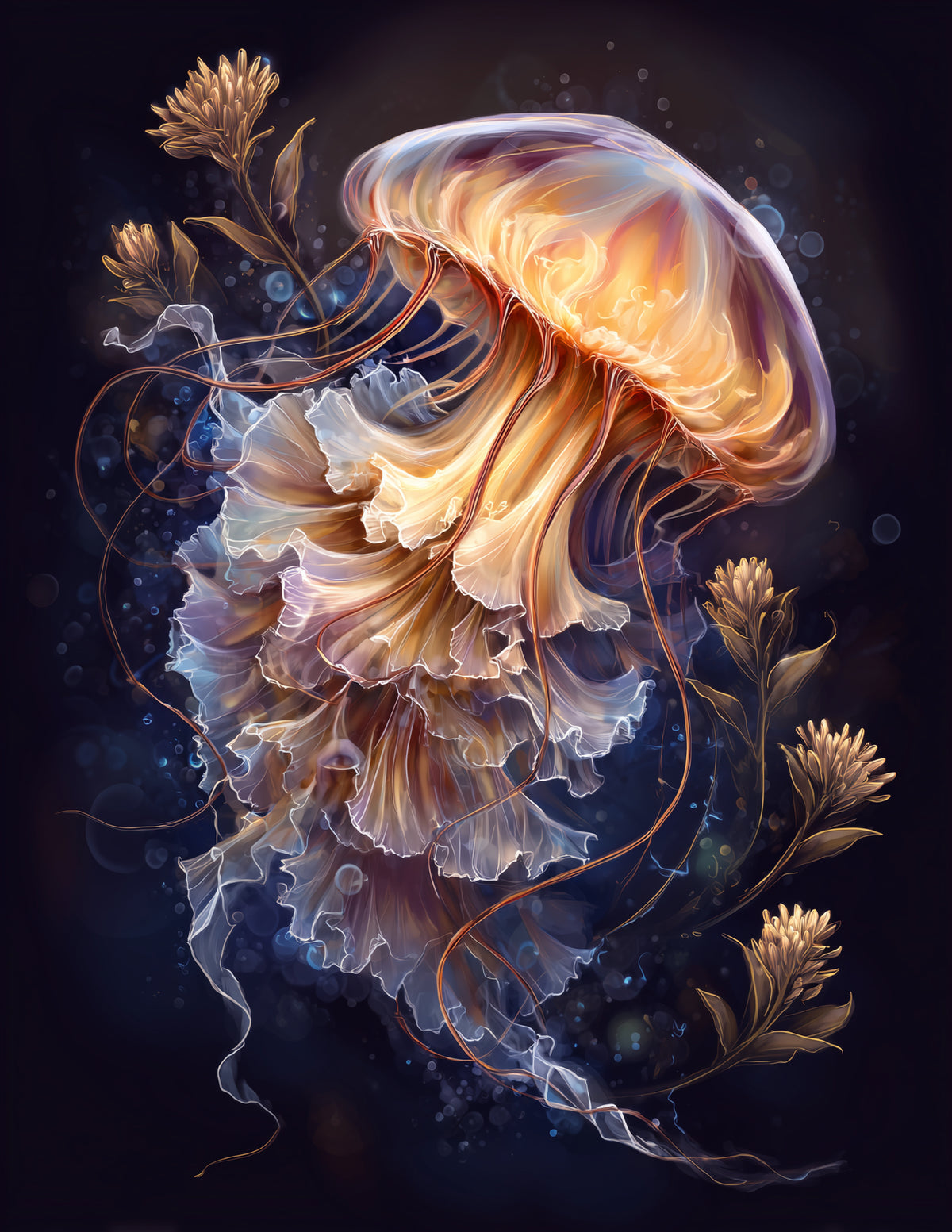 Immortal Jellyfish — Boho Art, Soft Pastels Digital Wall Art, 3 Sizes Included, Living Room Decor