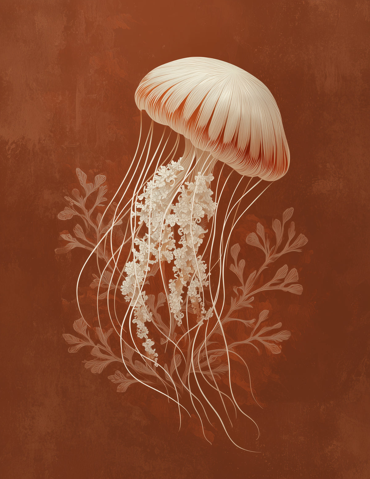 Immortal Jellyfish — Boho Art, Sunset Tones Digital Wall Art, 3 Sizes Included, Living Room Decor