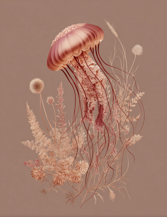 Immortal Jellyfish — Boho Art, Teal Palette Digital Wall Art, 3 Sizes Included, Living Room Decor