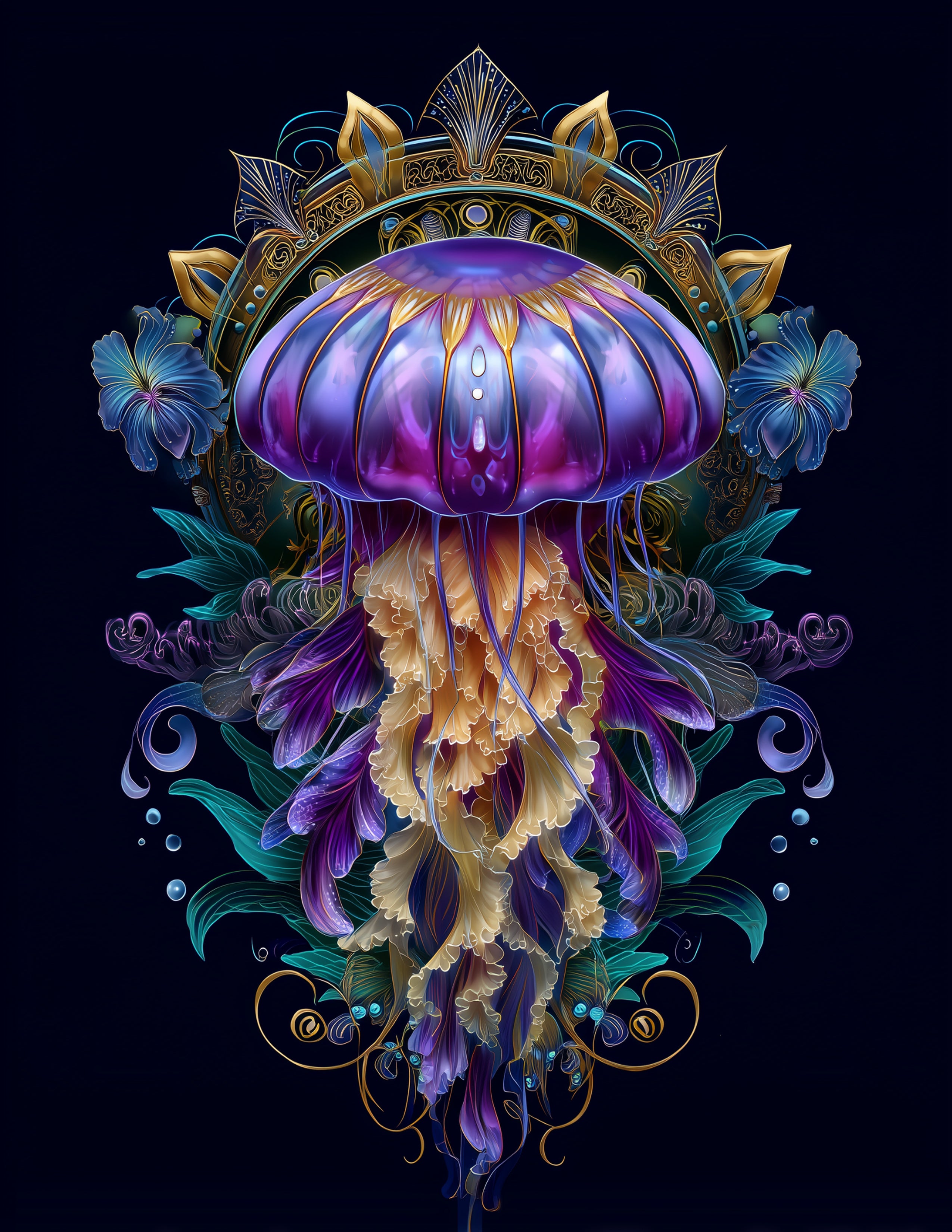 Immortal Jellyfish — Boho Art, Vibrant Palette Digital Wall Art, 3 Sizes Included, Living Room Decor