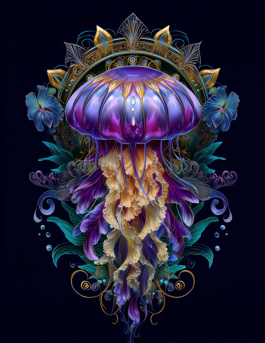 Immortal Jellyfish — Boho Art, Vibrant Palette Digital Wall Art, 3 Sizes Included, Living Room Decor