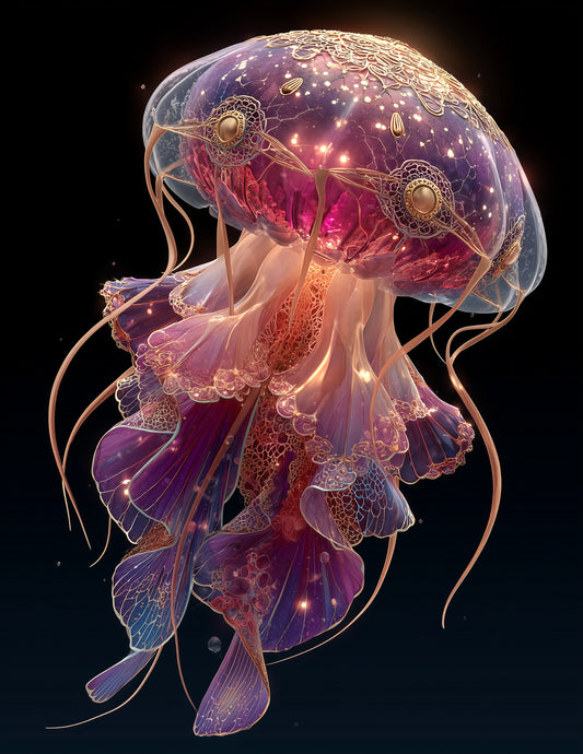 Immortal Jellyfish — Boho Art, Violet Hues Digital Wall Art, 3 Sizes Included, Living Room Decor