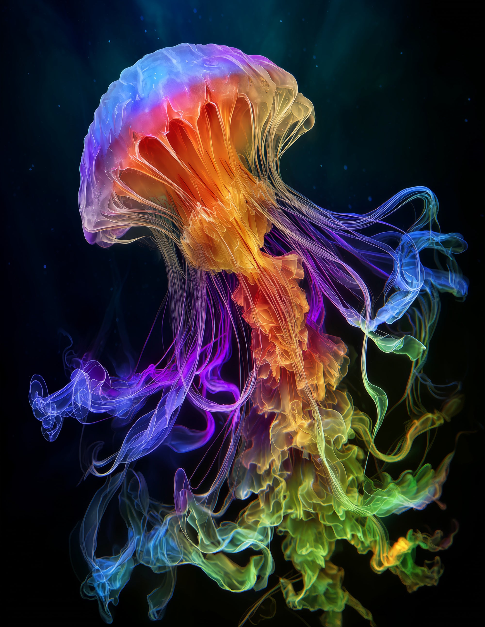 Immortal Jellyfish — Chromatic Filament Art, Amber Mist Digital Wall Art, 3 Sizes Included, Living Room Decor