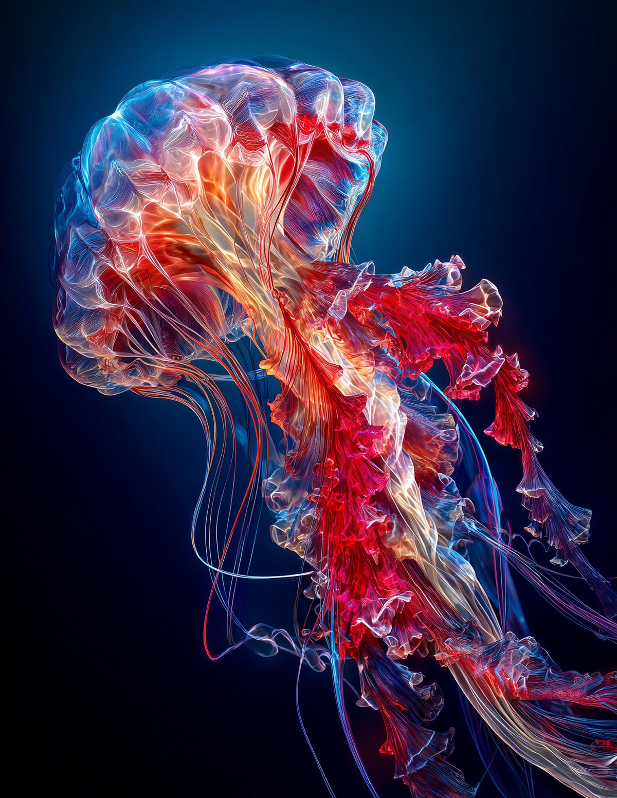 Immortal Jellyfish — Chromatic Filament Art, Coral Gradients Digital Wall Art, 3 Sizes Included, Living Room Decor