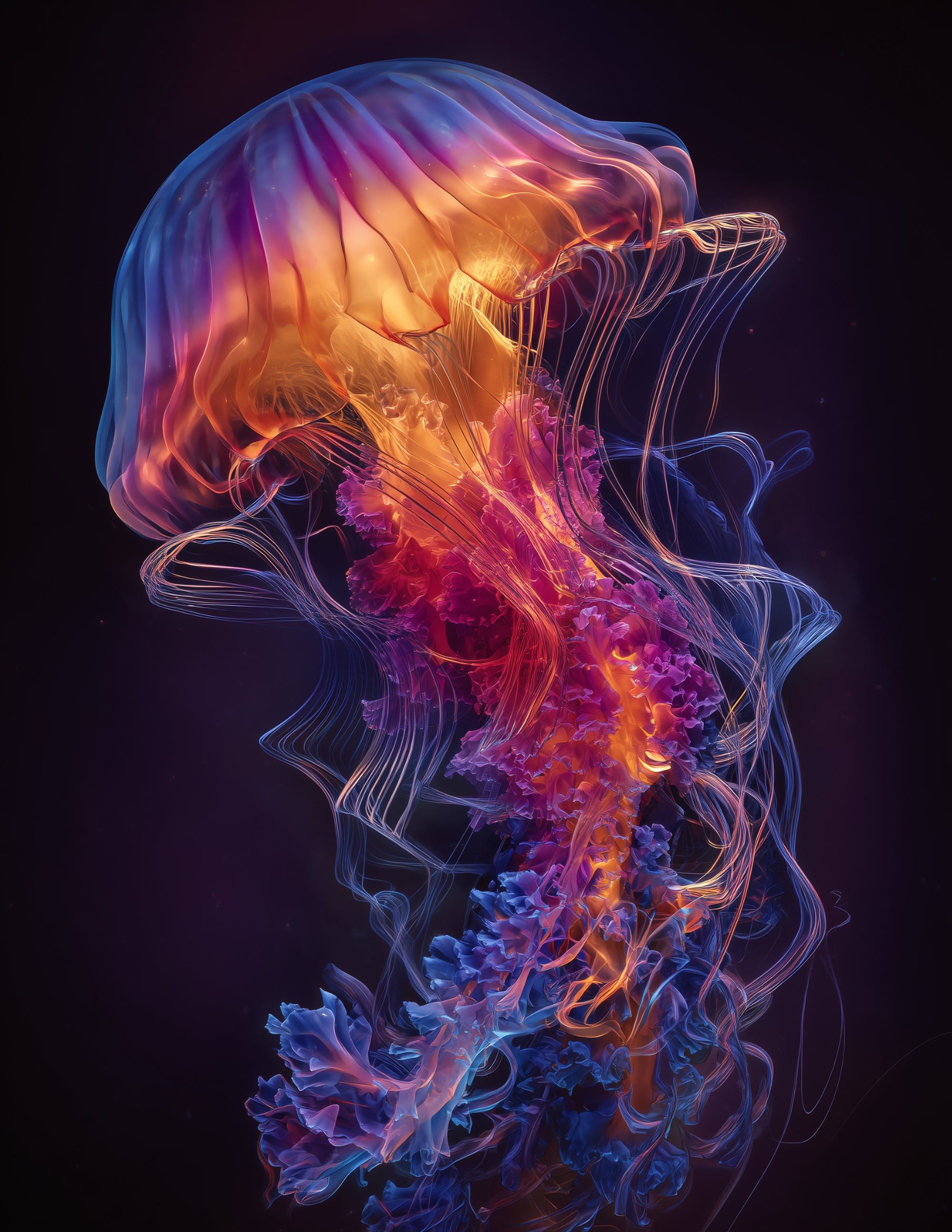 Immortal Jellyfish — Chromatic Filament Art, Emerald Palette Digital Wall Art, 3 Sizes Included, Living Room Decor