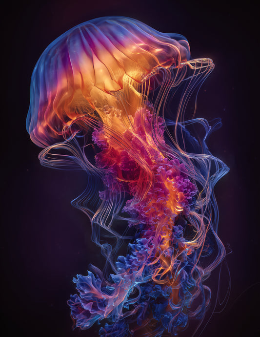 Immortal Jellyfish — Chromatic Filament Art, Emerald Palette Digital Wall Art, 3 Sizes Included, Living Room Decor