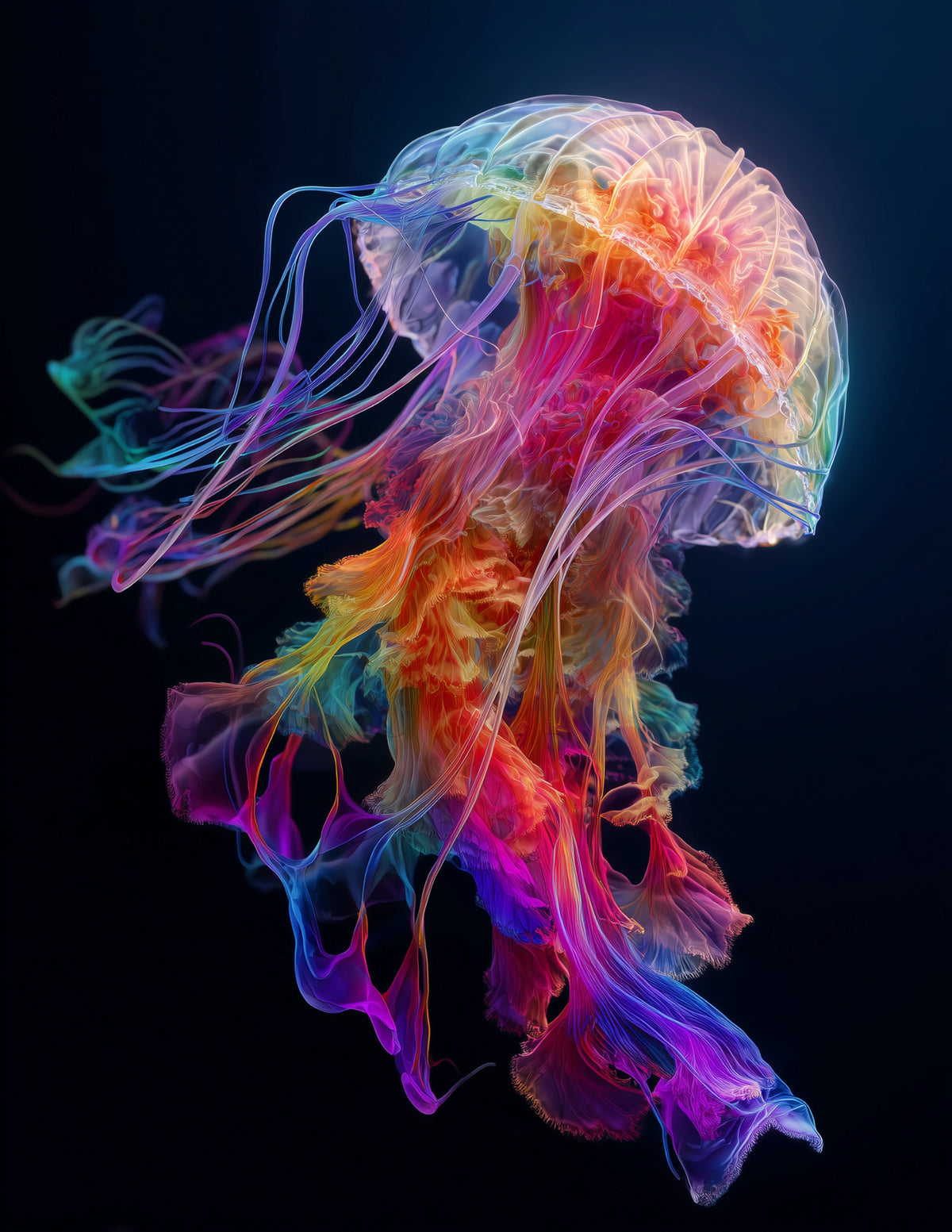 Immortal Jellyfish — Chromatic Filament Art, Sapphire Gradients Digital Wall Art, 3 Sizes Included, Living Room Decor