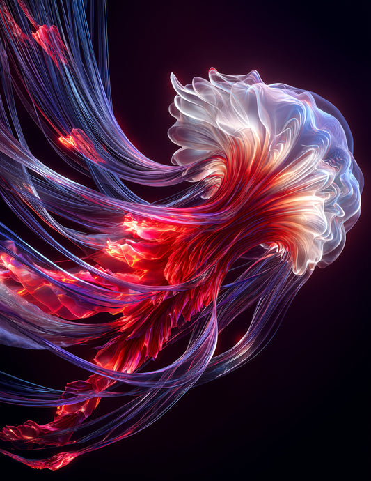 Immortal Jellyfish — Chromatic Filament Art, Sunset Tones Digital Wall Art, 3 Sizes Included, Living Room Decor
