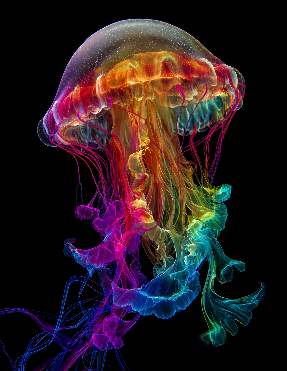 Immortal Jellyfish — Chromatic Filament Art, Teal Mist Digital Wall Art, 3 Sizes Included, Living Room Decor