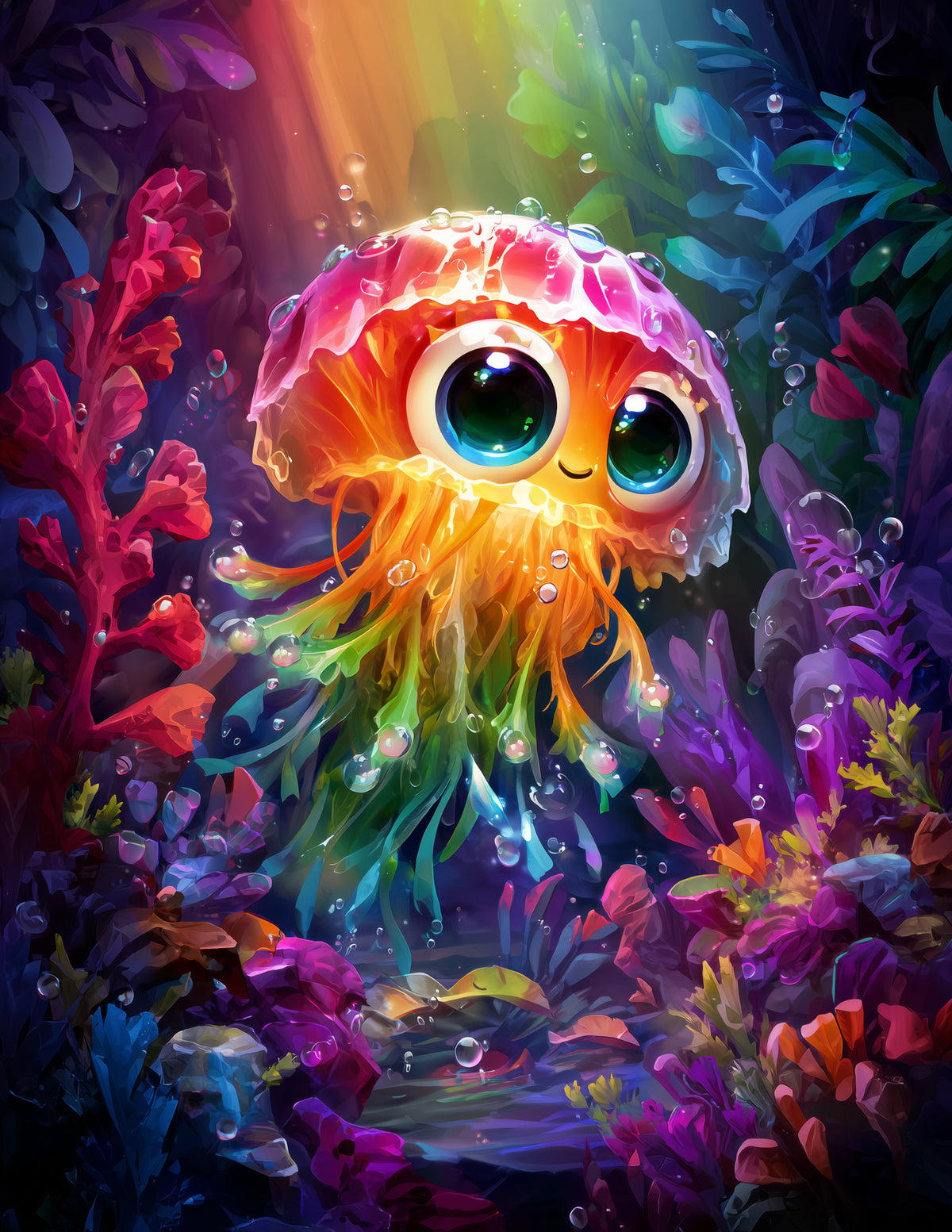 Immortal Jellyfish — Cute Cartoon Art, Coral Bloom Digital Wall Art, 3 Sizes Included, Nursery Decor