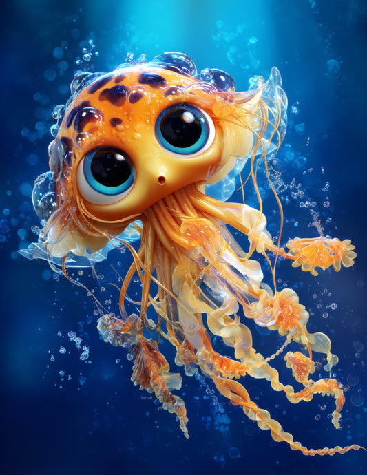 Immortal Jellyfish — Cute Cartoon Art, Emerald Tones Digital Wall Art, 3 Sizes Included, Nursery Decor