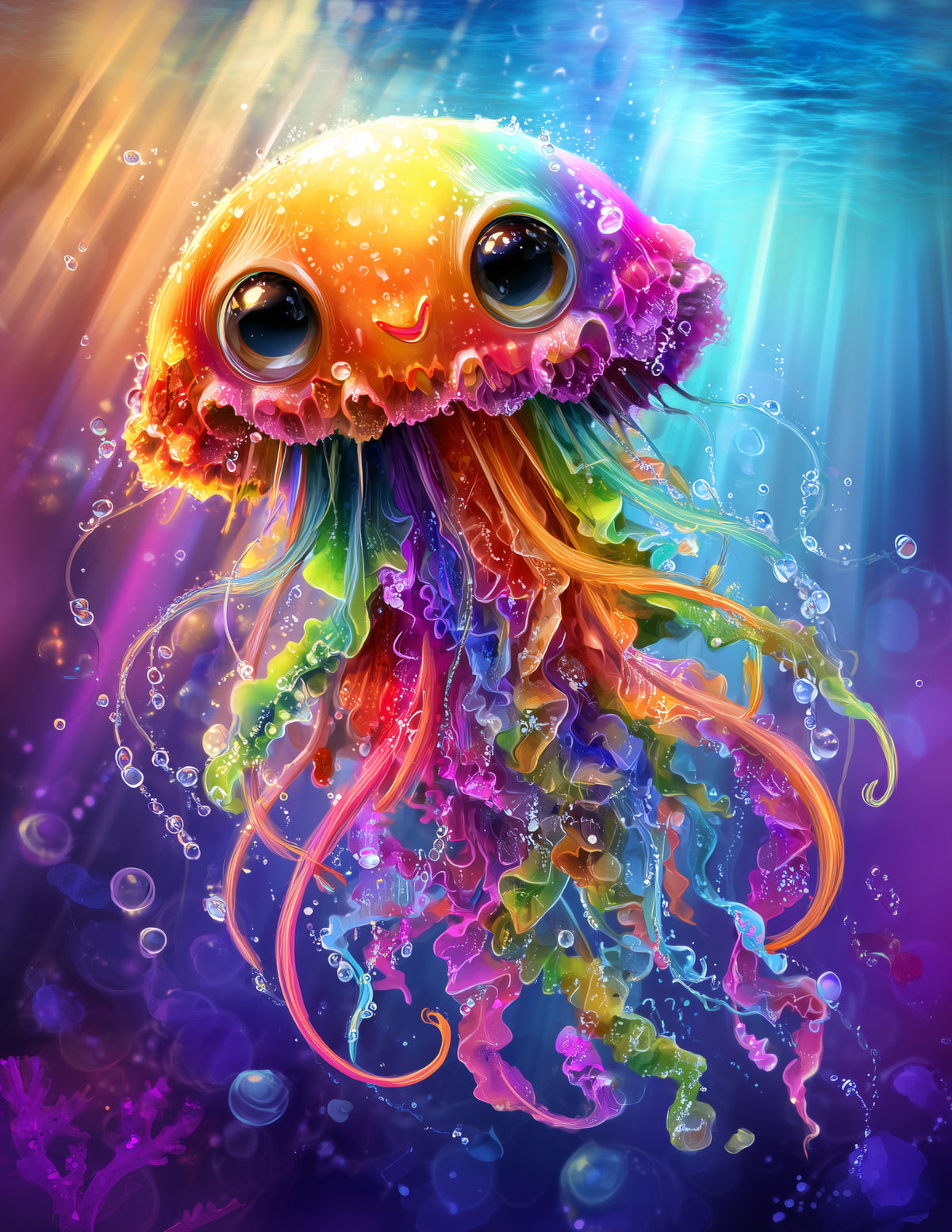 Immortal Jellyfish — Cute Cartoon Art, Forest Dreamy Digital Wall Art, 3 Sizes Included, Nursery Decor