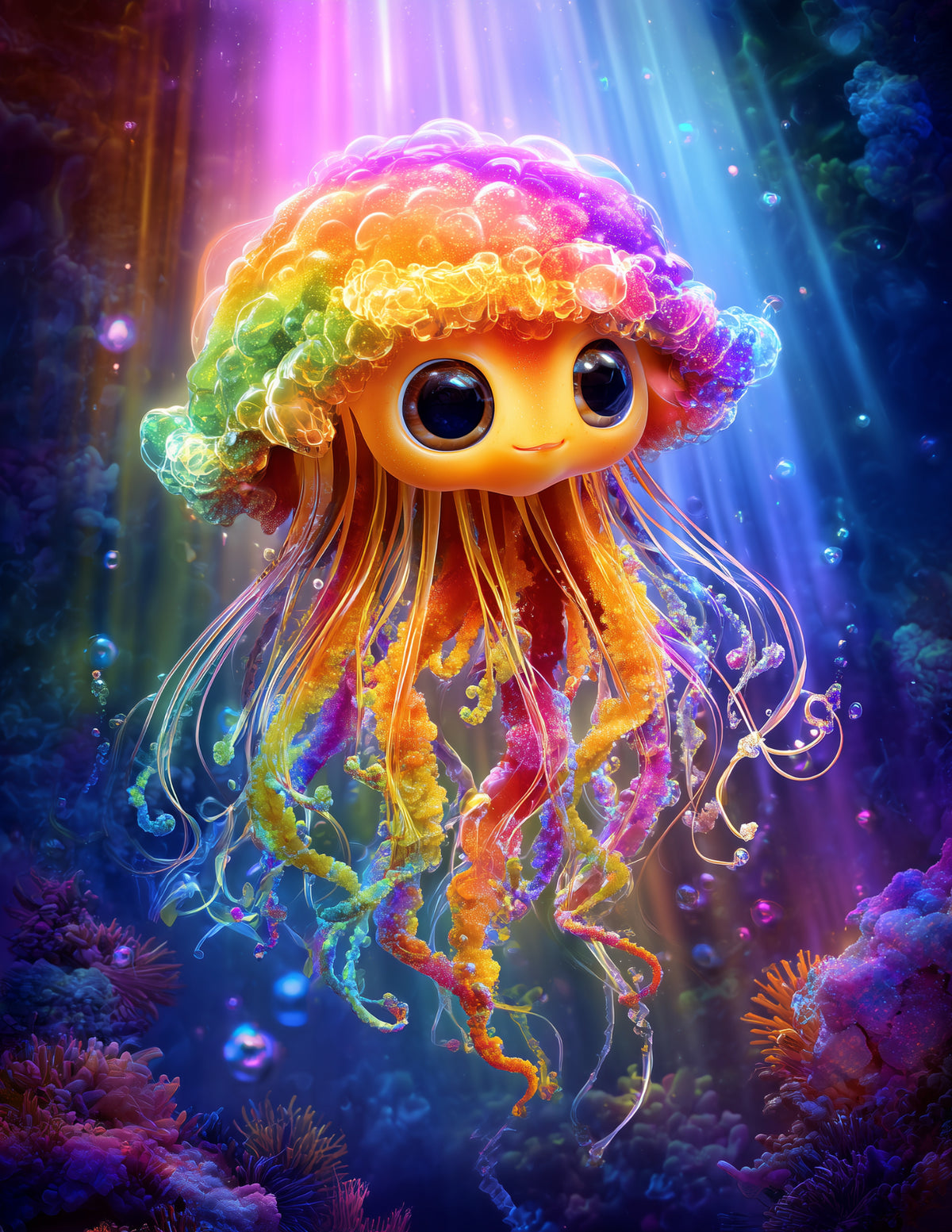 Immortal Jellyfish — Cute Cartoon Art, Sapphire Calm Digital Wall Art, 3 Sizes Included, Nursery Decor
