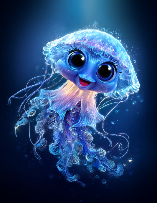 Immortal Jellyfish — Cute Cartoon Art, Sunset Gradients Digital Wall Art, 3 Sizes Included, Nursery Decor