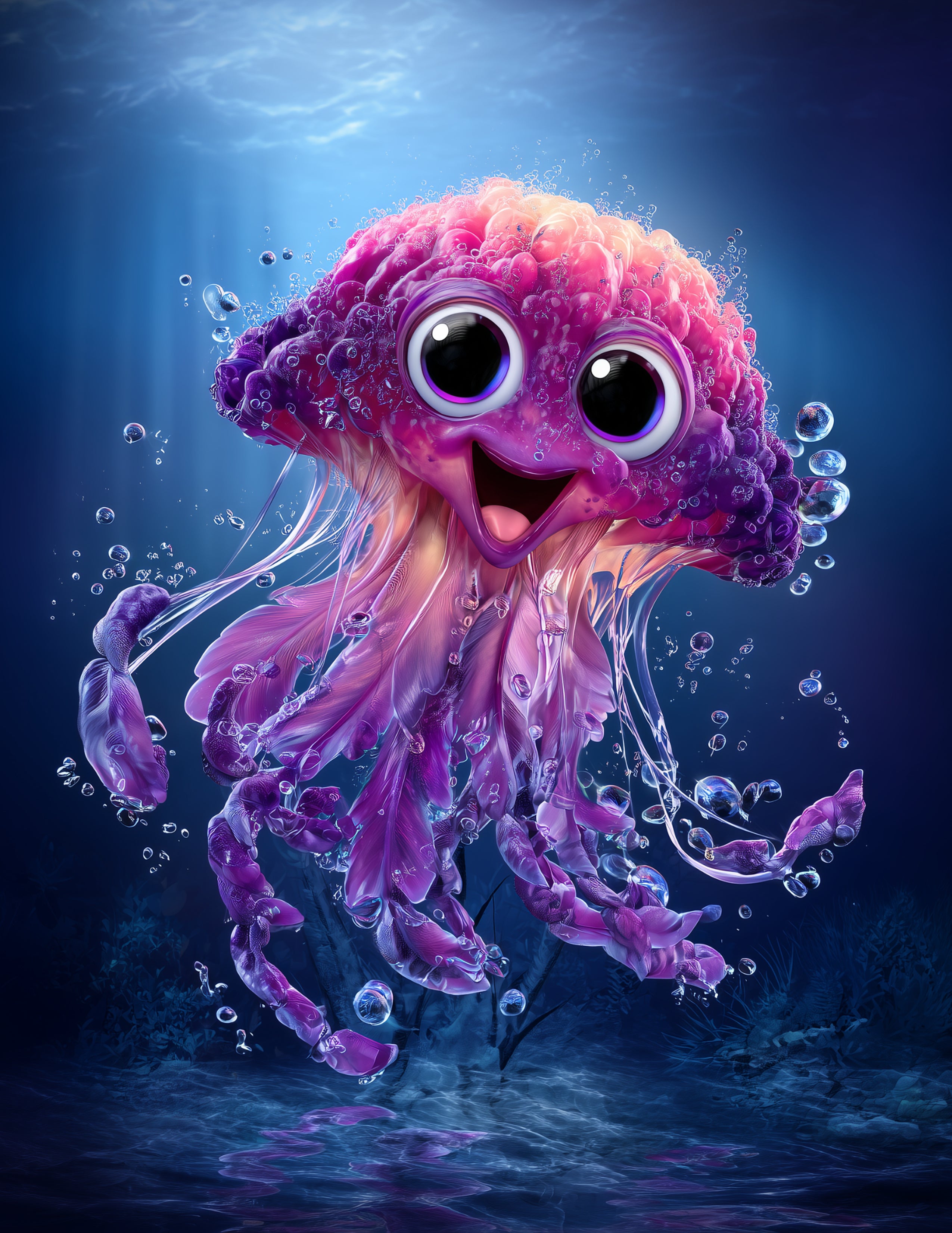 Immortal Jellyfish — Cute Cartoon Art, Teal Pastels Digital Wall Art, 3 Sizes Included, Nursery Decor