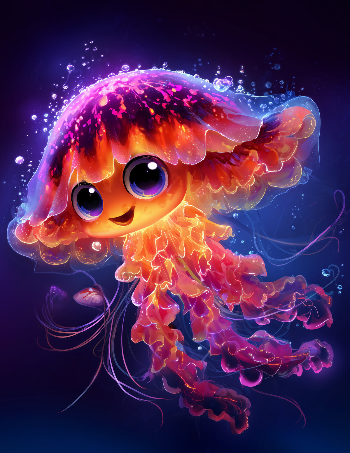 Immortal Jellyfish — Cute Cartoon Art, Violet Hues Digital Wall Art, 3 Sizes Included, Nursery Decor