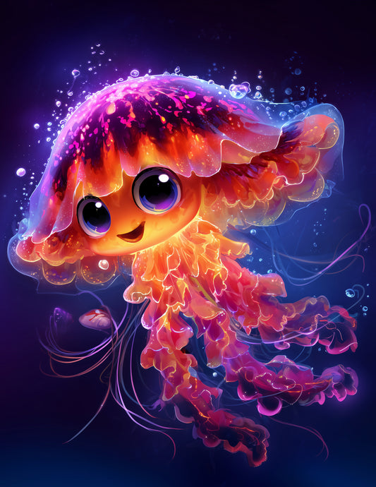 Immortal Jellyfish — Cute Cartoon Art, Violet Hues Digital Wall Art, 3 Sizes Included, Nursery Decor