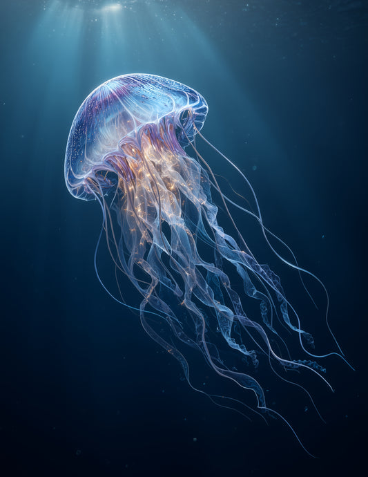 Immortal Jellyfish — Realistic Art, Calm Gradients Digital Wall Art, 3 Sizes Included, Living Room Decor