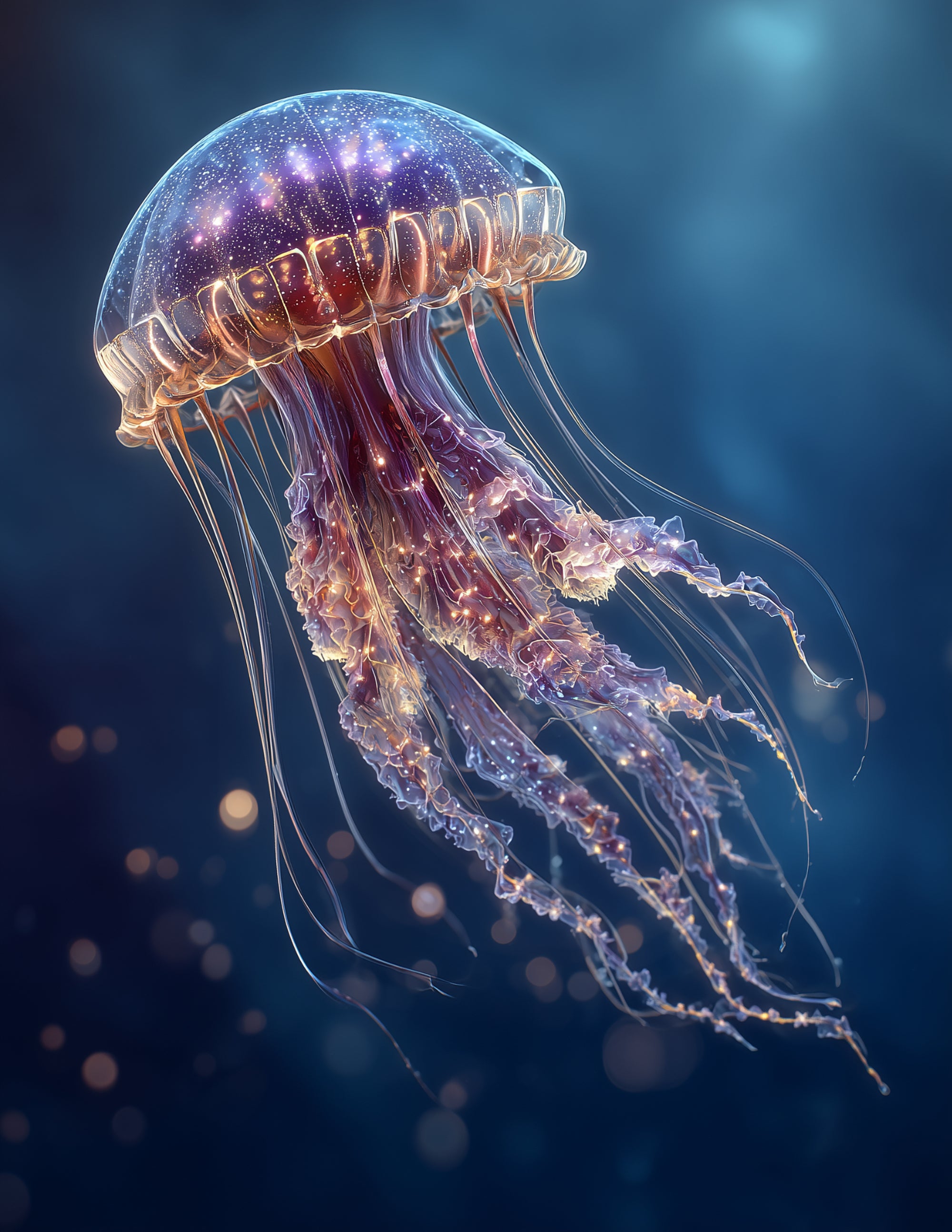 Immortal Jellyfish — Realistic Art, Violet Gradients Digital Wall Art, 3 Sizes Included, Living Room Decor