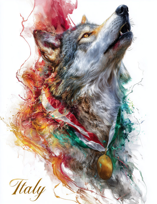 Italian Wolf — Watercolor Personalized Art, Emerald Palette Digital Wall Art, 3 Sizes Included, Living Room Decor
