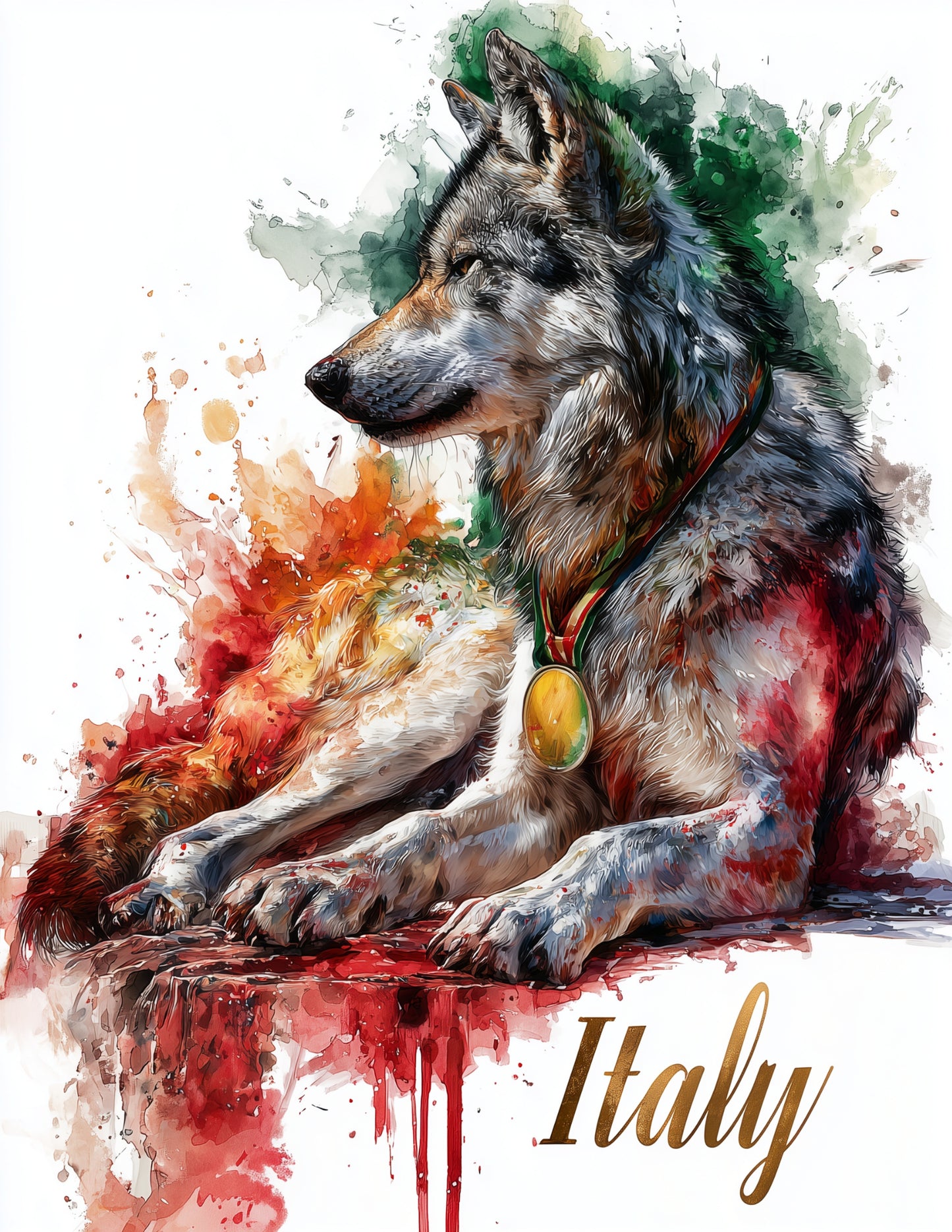 Italian Wolf — Watercolor Personalized Art, Forest Tones Digital Wall Art, 3 Sizes Included, Living Room Decor