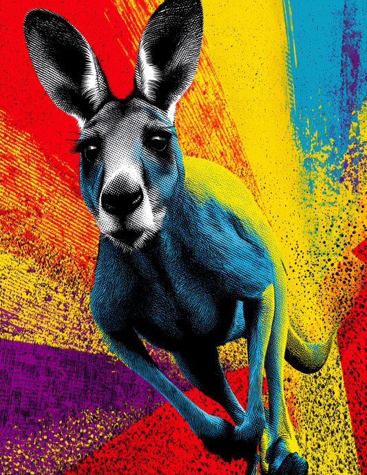 Kangaroo — Pop Art, Bold Tones Digital Wall Art, 3 Sizes Included, Living Room Decor