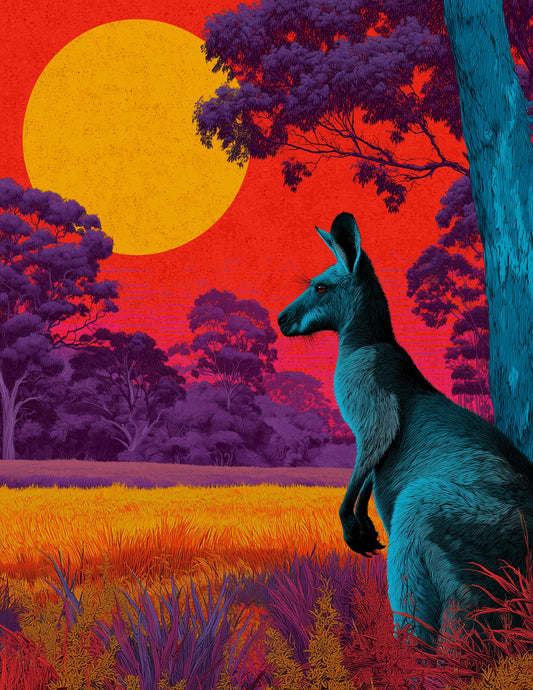 Kangaroo — Pop Art, Warm Palette Digital Wall Art, 3 Sizes Included, Living Room Decor