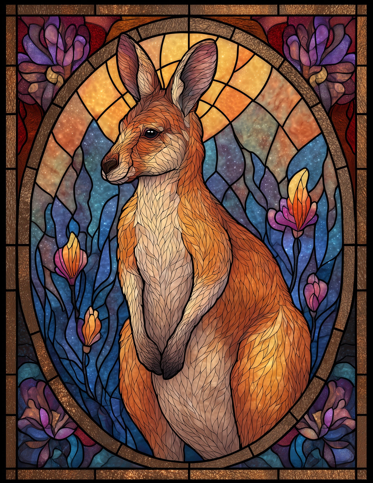 Kangaroo — Stained Glass Art, Serene Palette Digital Wall Art, 3 Sizes Included, Living Room Decor