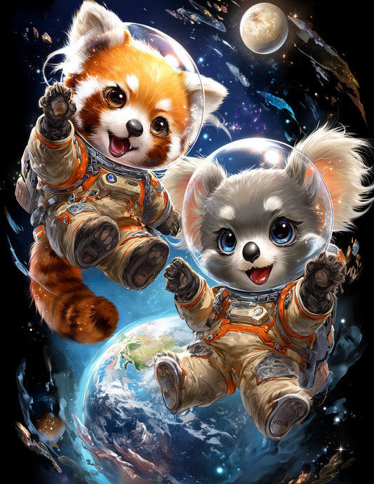 Koala & Red Panda — Cute Cartoon Bold Contrast Duo Wall Art, 3 Sizes Included, Nursery Decor