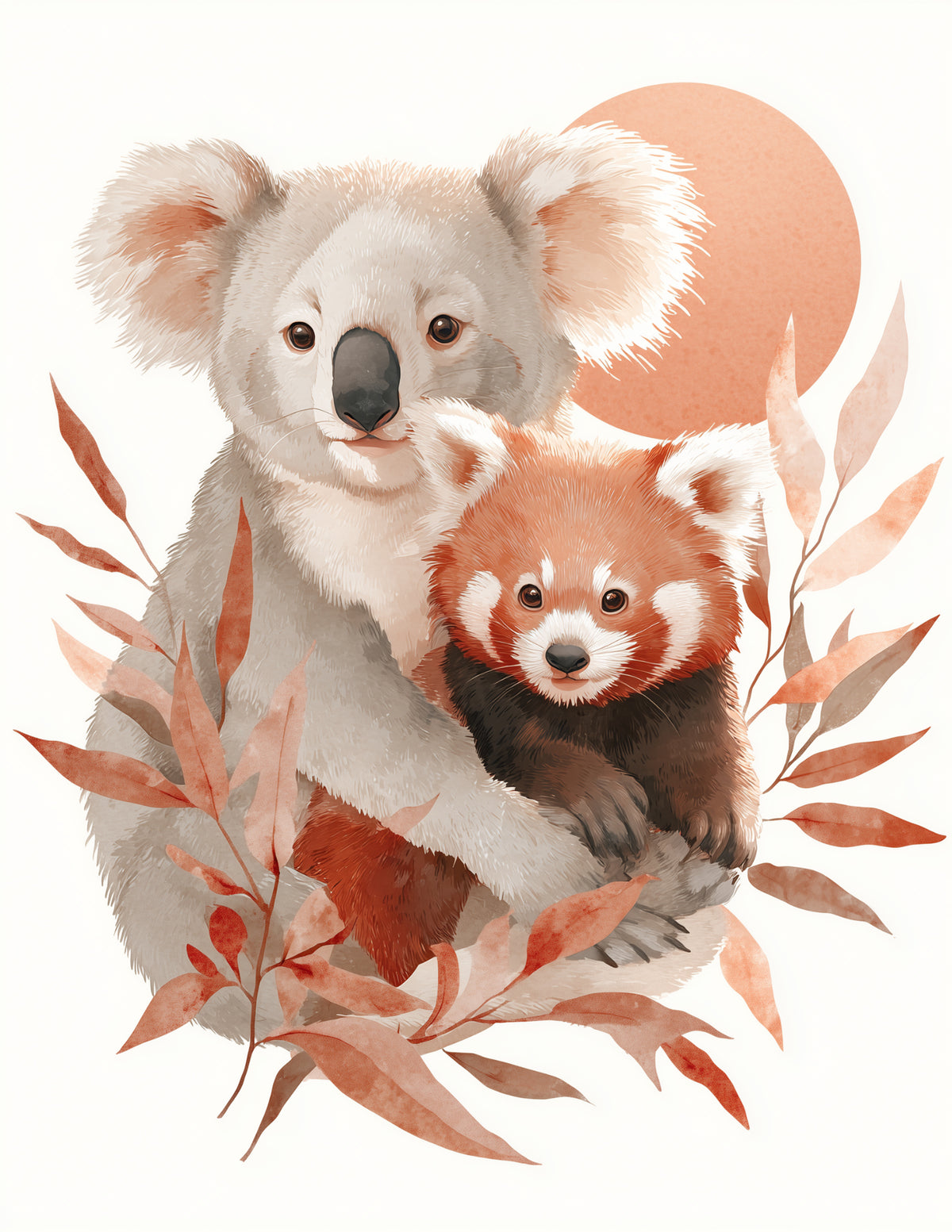 Koala & Red Panda — Nursery Amber Hues Duo Wall Art, 3 Sizes Included, Nursery Decor