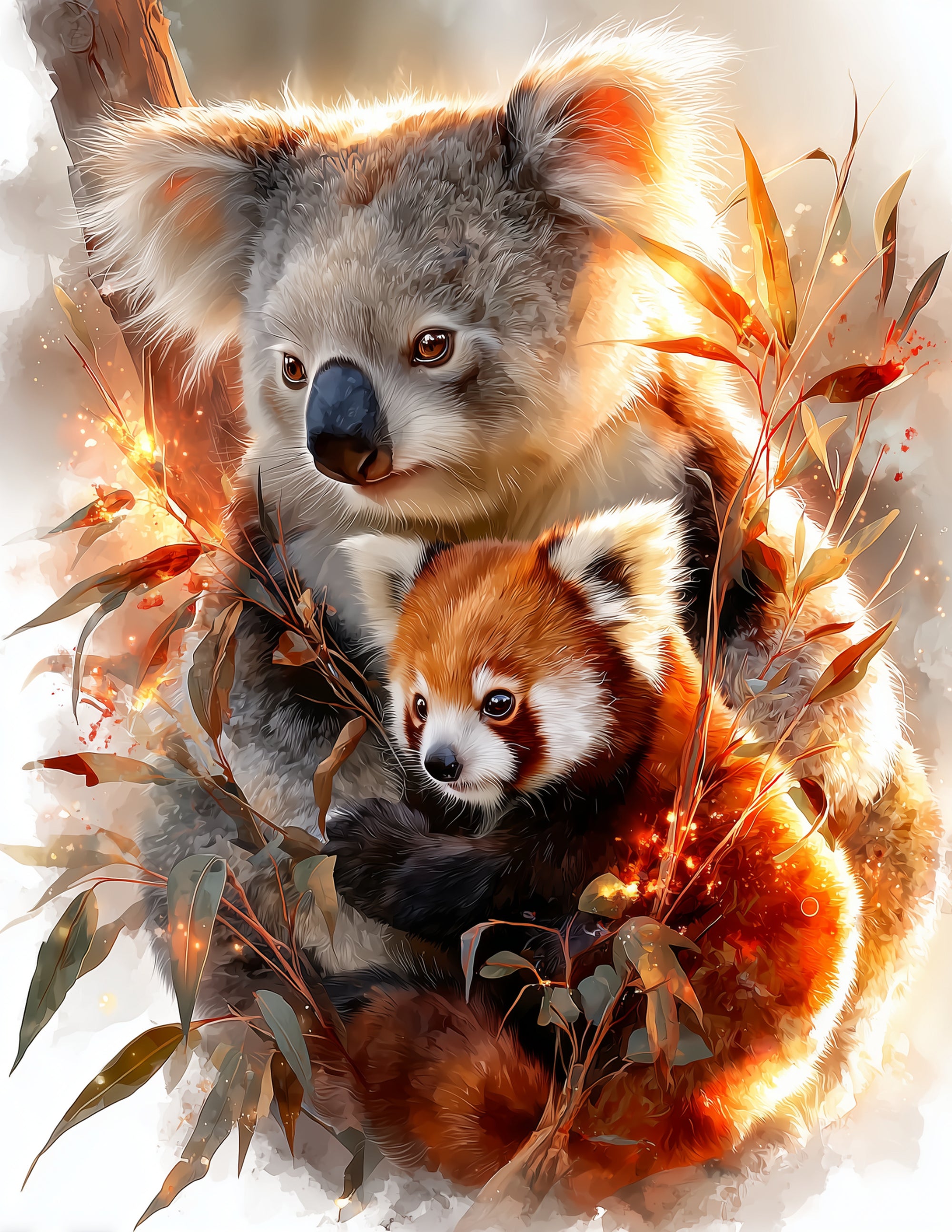 Koala & Red Panda — Nursery Balanced Tones Duo Wall Art, 3 Sizes Included, Nursery Decor