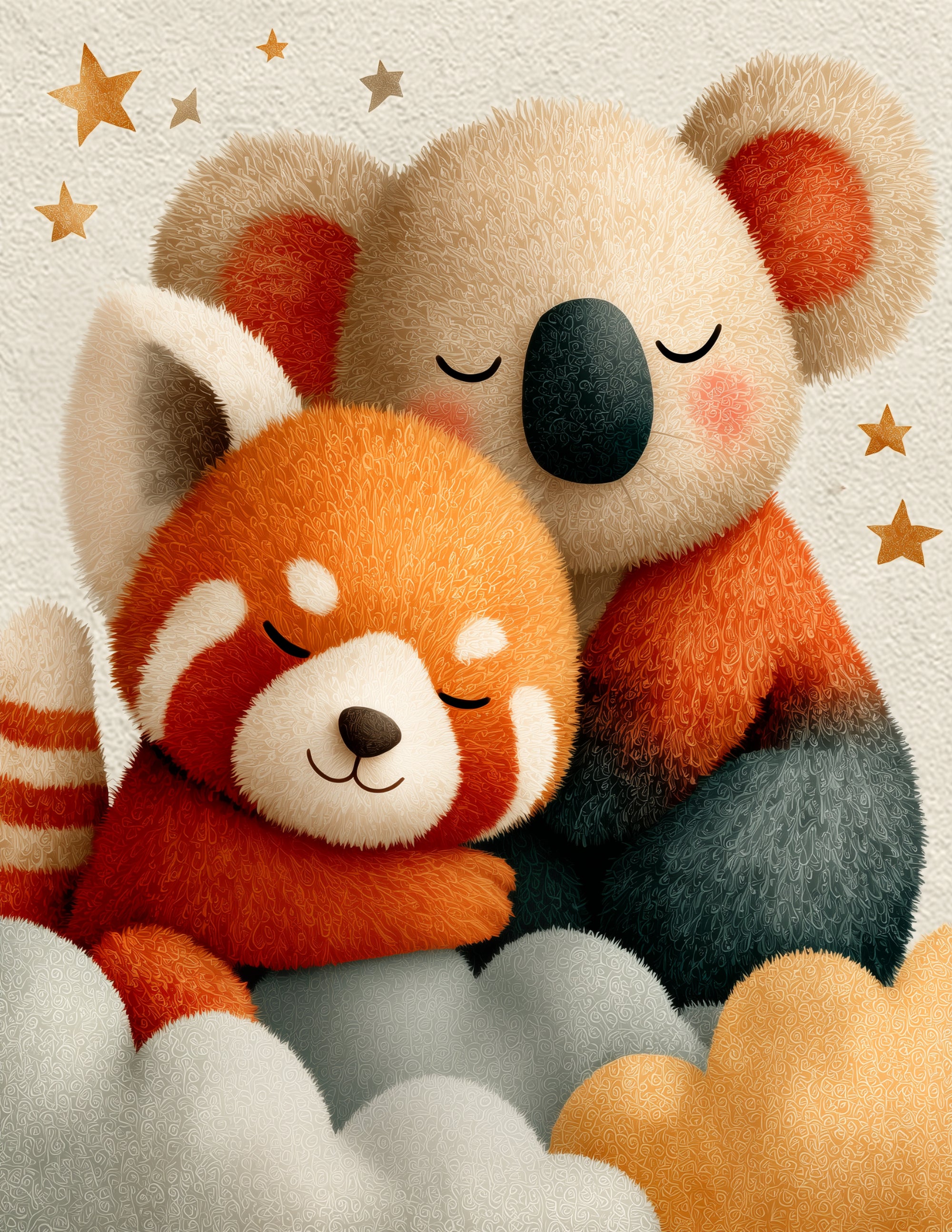 Koala & Red Panda — Nursery Dreamy Palette Duo Wall Art, 3 Sizes Included, Nursery Decor