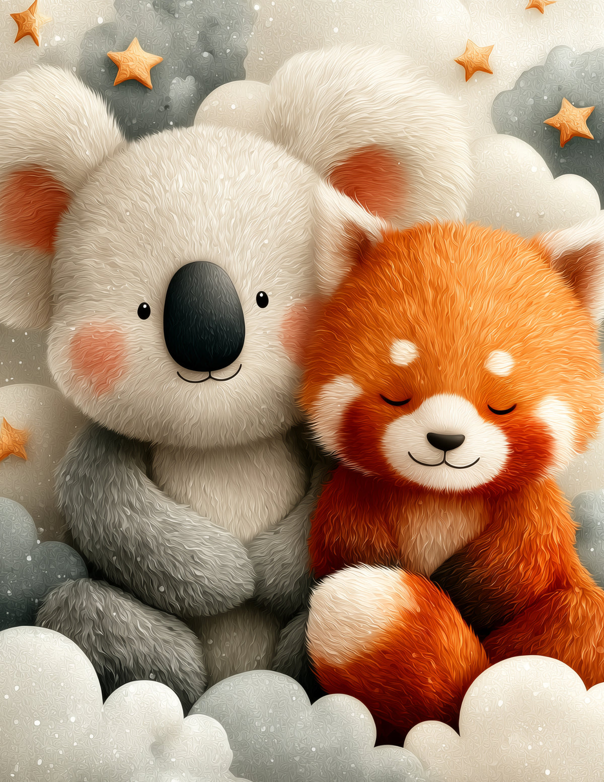 Koala & Red Panda — Nursery Serene Tones Duo Wall Art, 3 Sizes Included, Nursery Decor