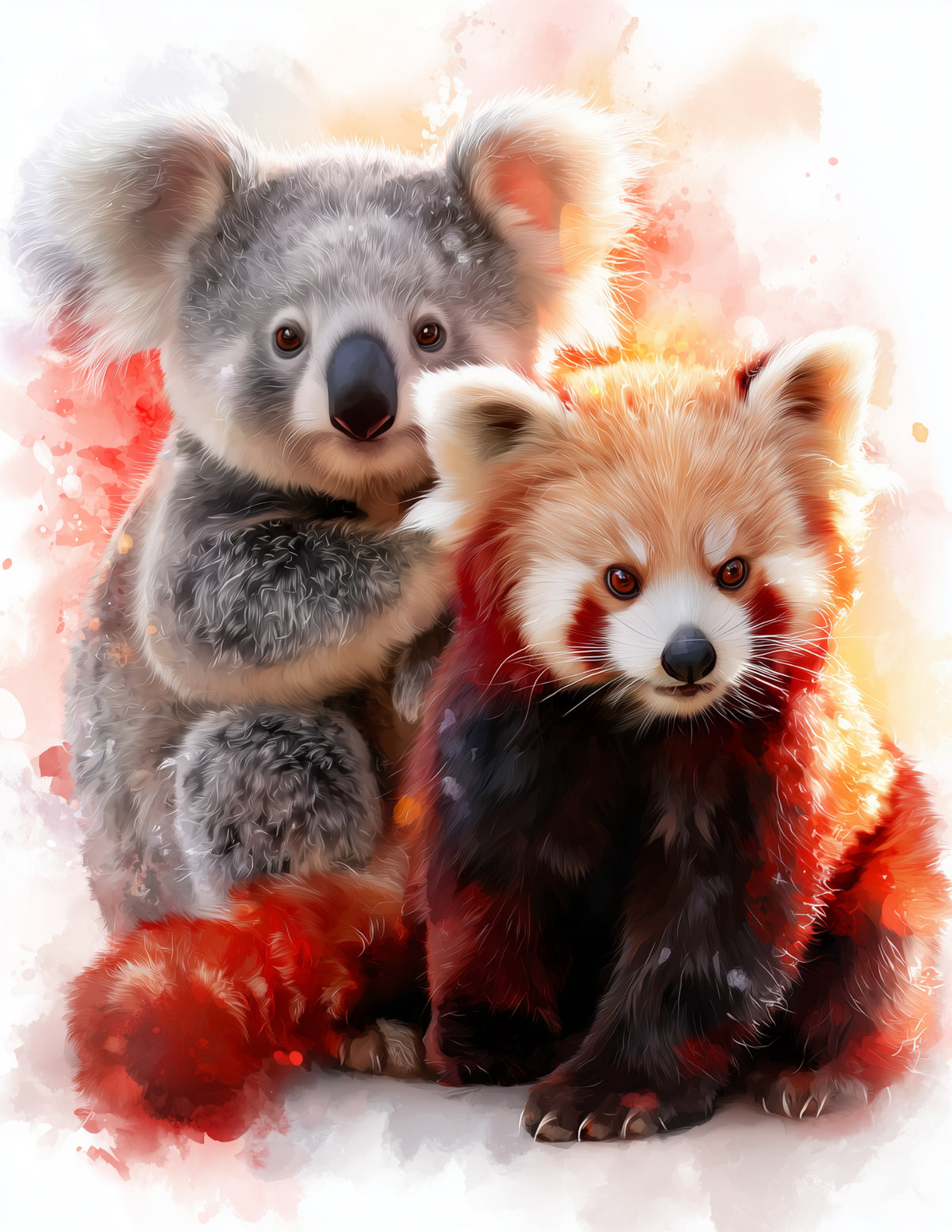 Koala & Red Panda — Nursery Soft Pastels Duo Wall Art, 3 Sizes Included, Nursery Decor