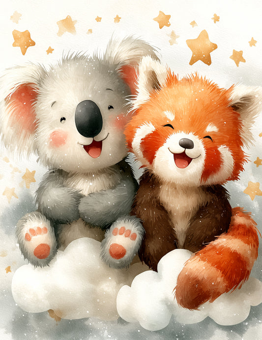 Koala & Red Panda — Nursery Warm Hues Duo Wall Art, 3 Sizes Included, Nursery Decor