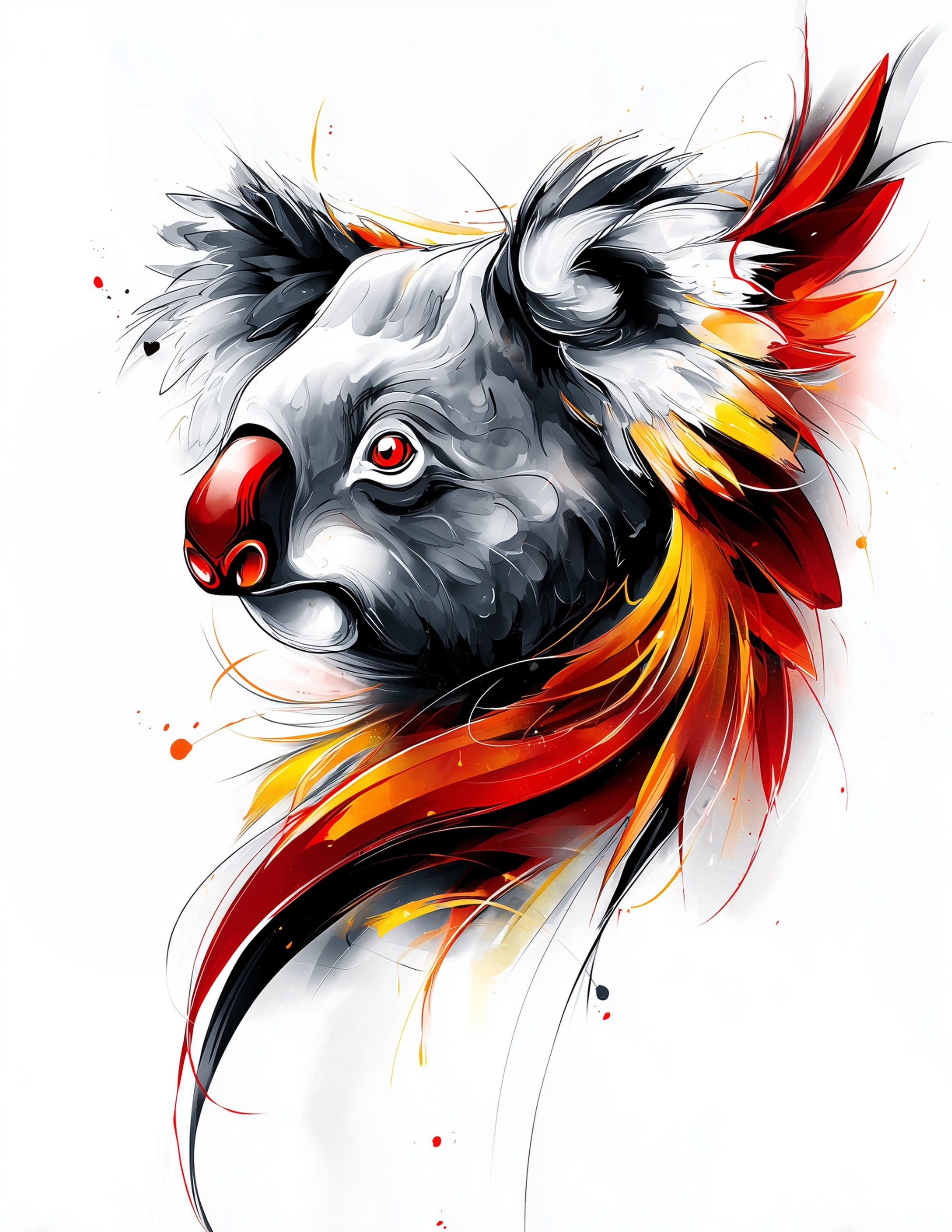 Koala —Inkflow Art, Crimson Contrast Digital Wall Art, 3 Sizes Included, Living Room Decor