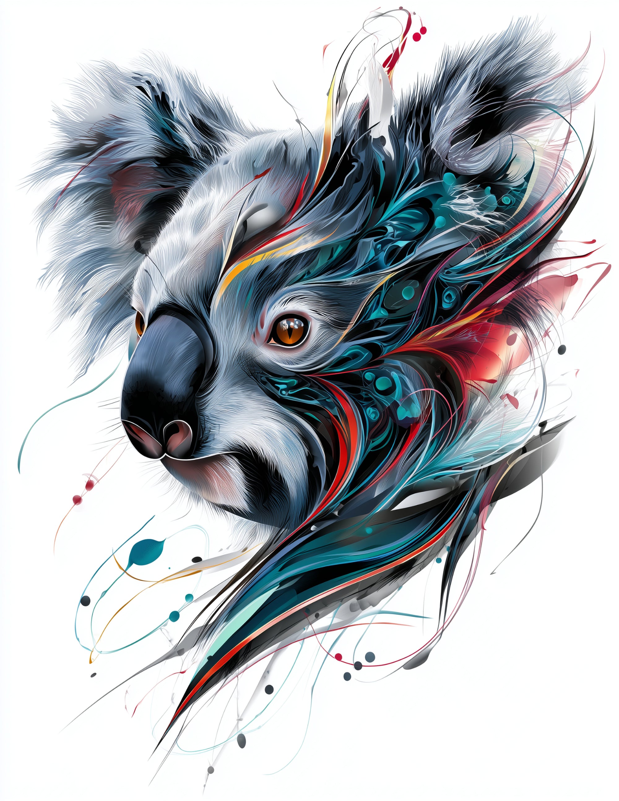Koala —Inkflow Art, Teal Accents Digital Wall Art, 3 Sizes Included, Living Room Decor