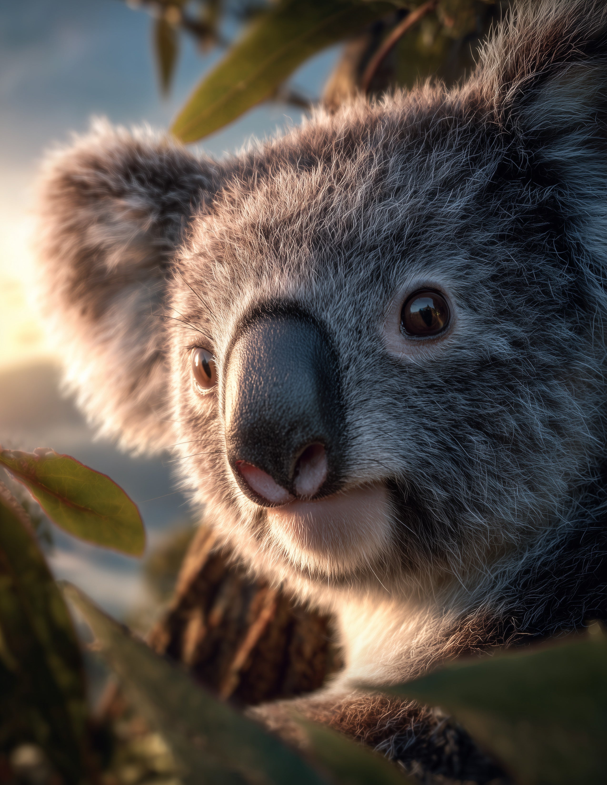 Koala —Realistic Art, Warm Highlights Digital Wall Art, 3 Sizes Included, Living Room Decor