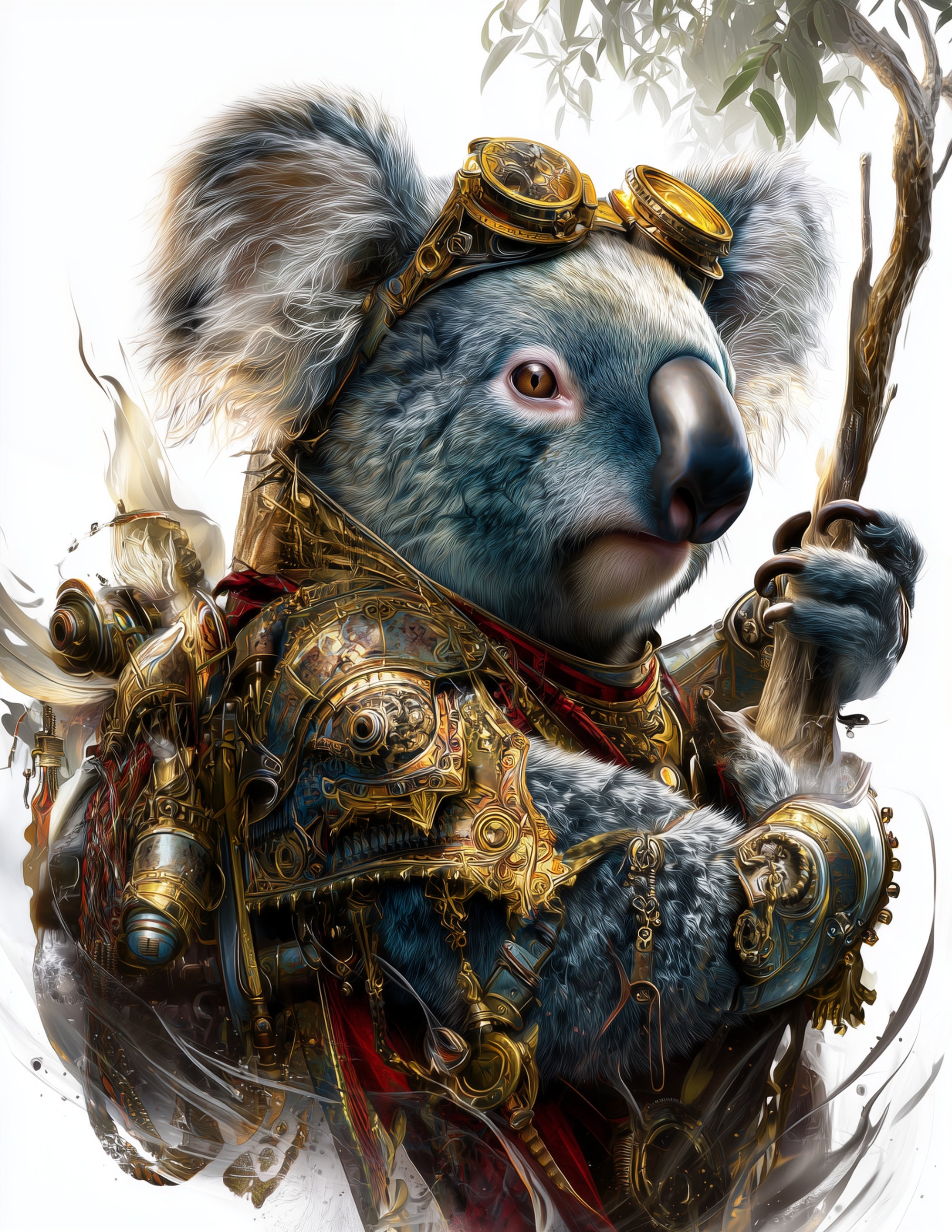 Koala —Steampunk Art, Ivory Detail Digital Wall Art, 3 Sizes Included, Living Room Decor