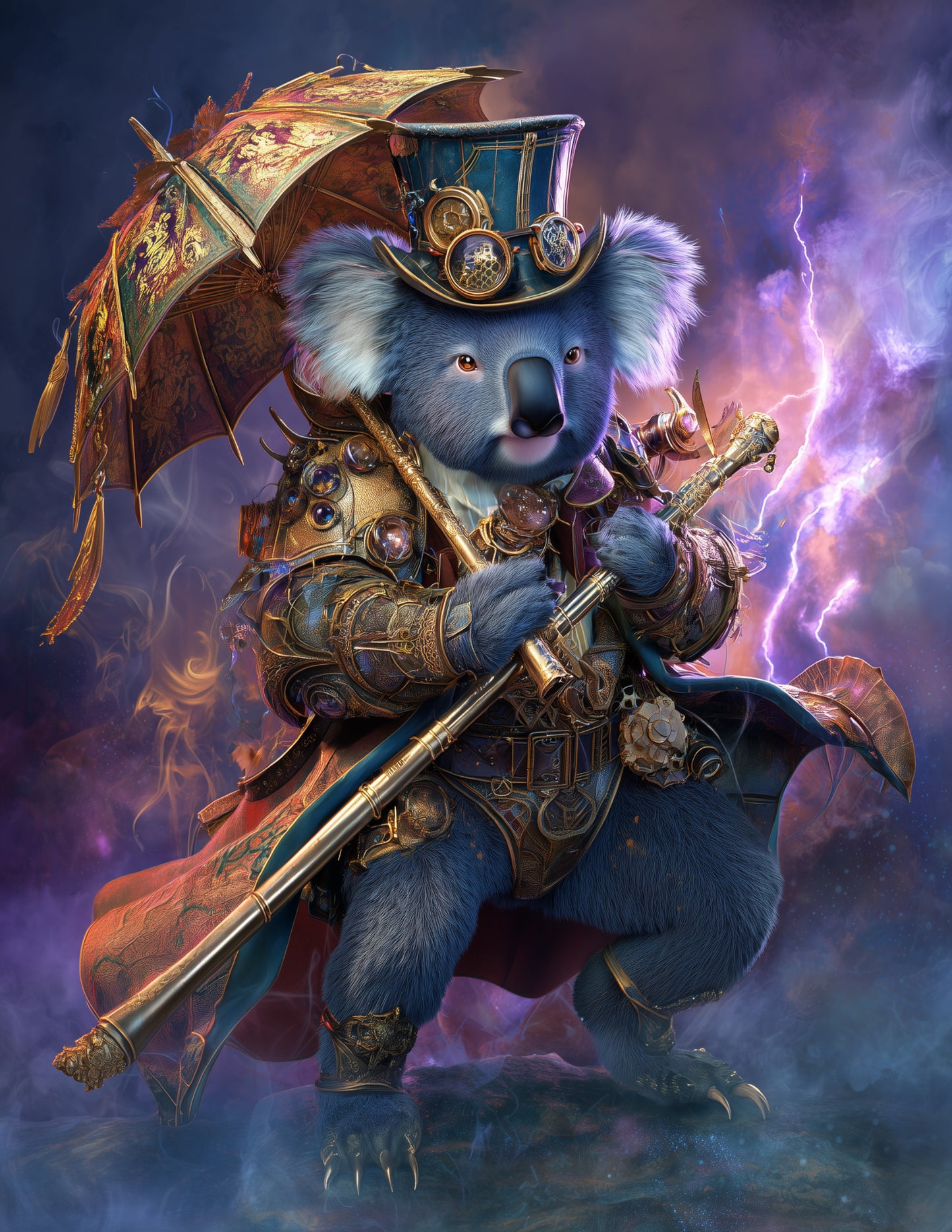 Koala —Steampunk Art, Vibrant Contrast Digital Wall Art, 3 Sizes Included, Living Room Decor